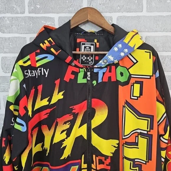 BornFly Jacket Men's 2X Multicolor Gaming All Over‎ Logo Parody Streetwear Zip